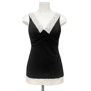New Directions 90s Y2K Tank Top Baby Doll Style Black Lace Detail Size Small